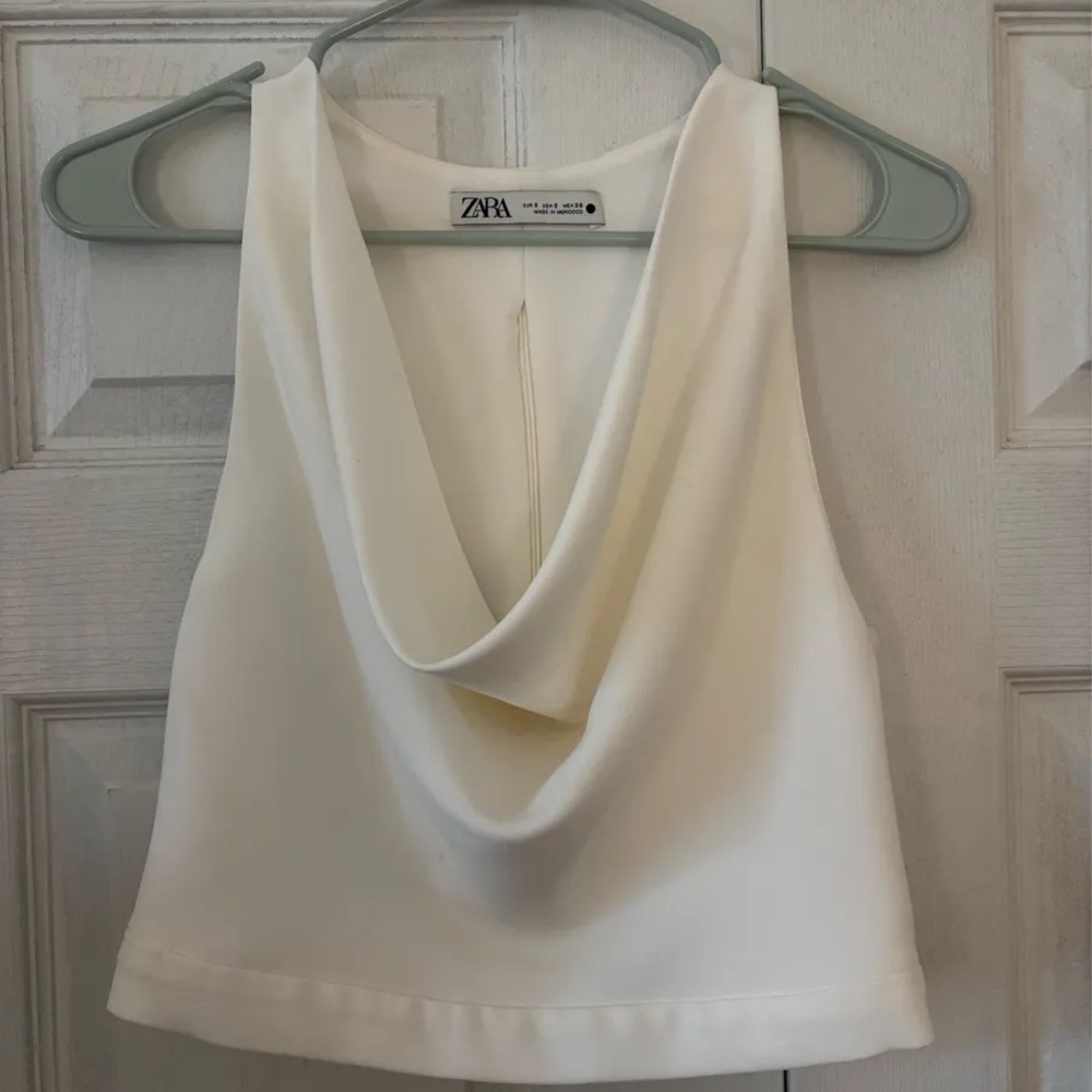 Zara Women's Cream Drape Neck Top